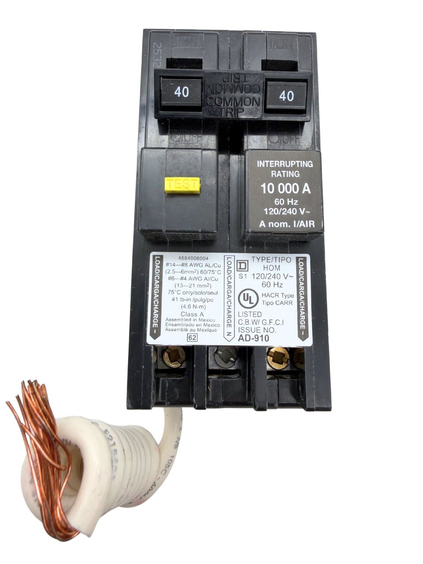 Square D HOM240GFCI 40 Amp 2-Pole Circuit Breaker – Homeline Series, GFCI Protection, UL Listed, New