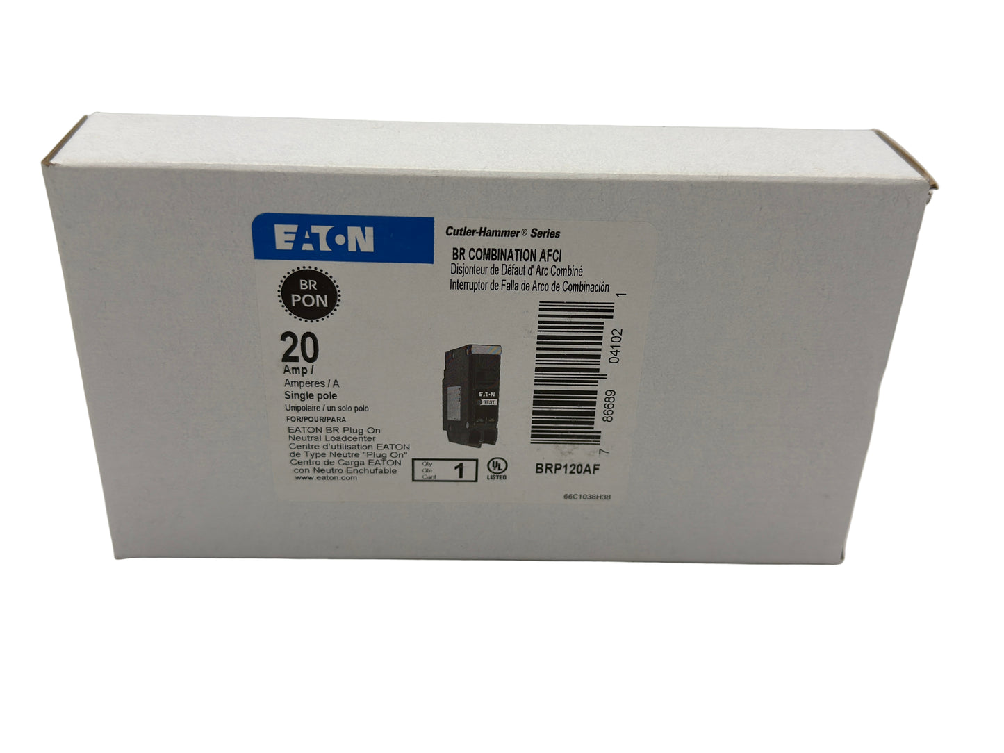 Eaton BRP120AF 20 Amp 1-Pole AFCI Plug-On Circuit Breaker – UL Listed, Residential Use