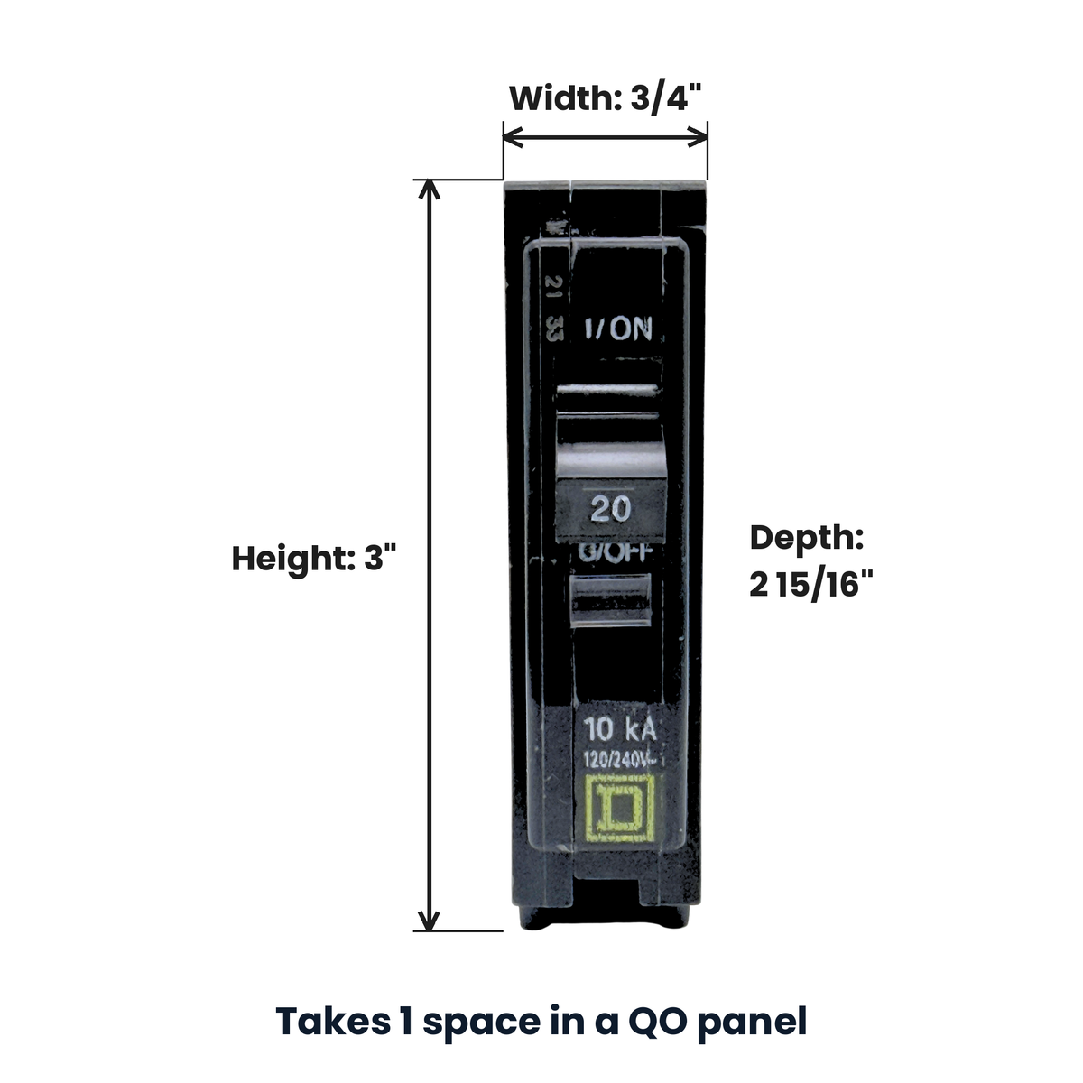Square D QO120 20A 1-pole QO plug-on circuit breaker, view 5
