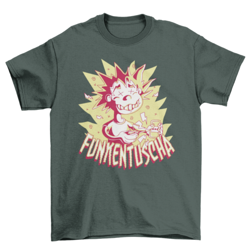 Funny Electric Shock T-Shirt – “Funkentuscha” German Caption