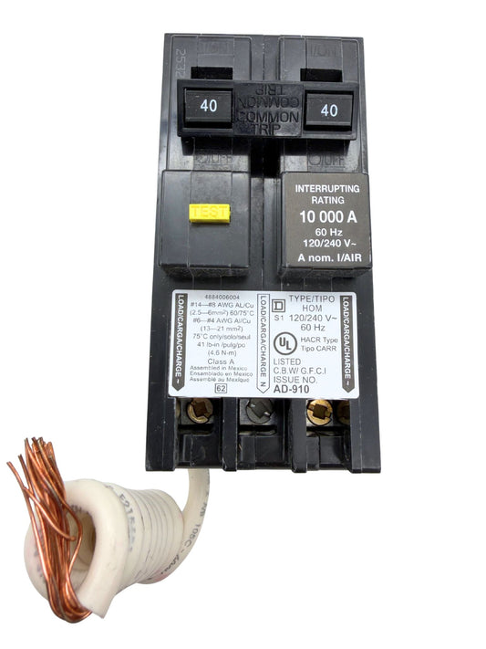 Square D HOM240GFCI 40 Amp 2-Pole Circuit Breaker – Homeline Series, GFCI Protection, UL Listed, New