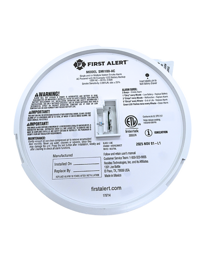 First Alert SMI100-AC  Smoke Detector & Alarm, AC Powered  Battery Backup-BRK1