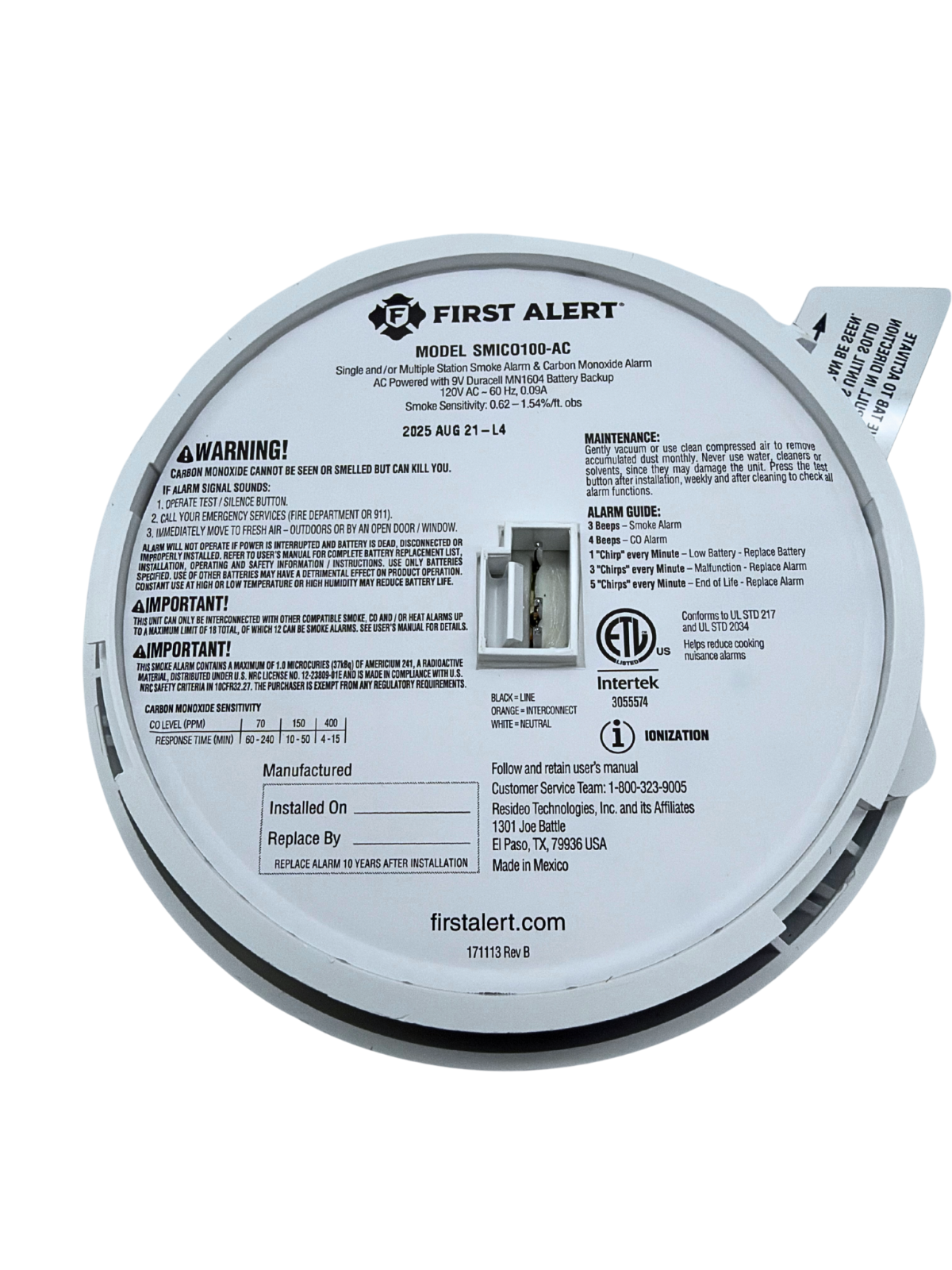 First Alert SMICO100 Smoke & Carbon Monoxide Alarm Battery Operated Combo NEW1