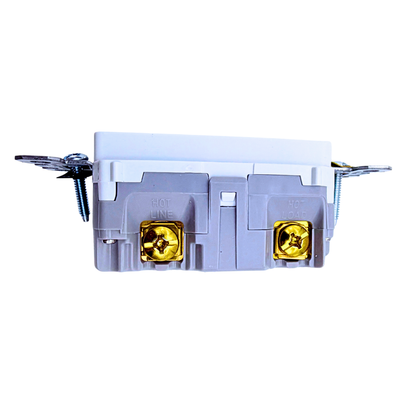 Pass & Seymour 1597TRW GFCI side view with brass HOT terminal screws