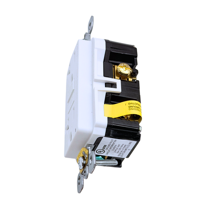 Leviton GFTR2-W 20A GFCI outlet, back view with line and load terminals
