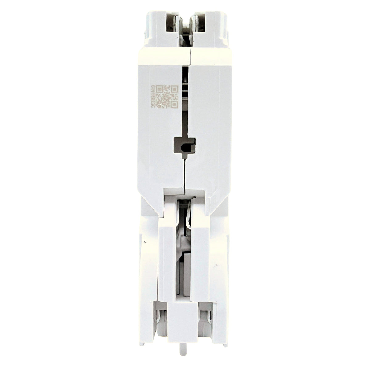 Leviton LB115-AFT 15A 1-pole AFCI plug-on circuit breaker, back view showing plug-on clips