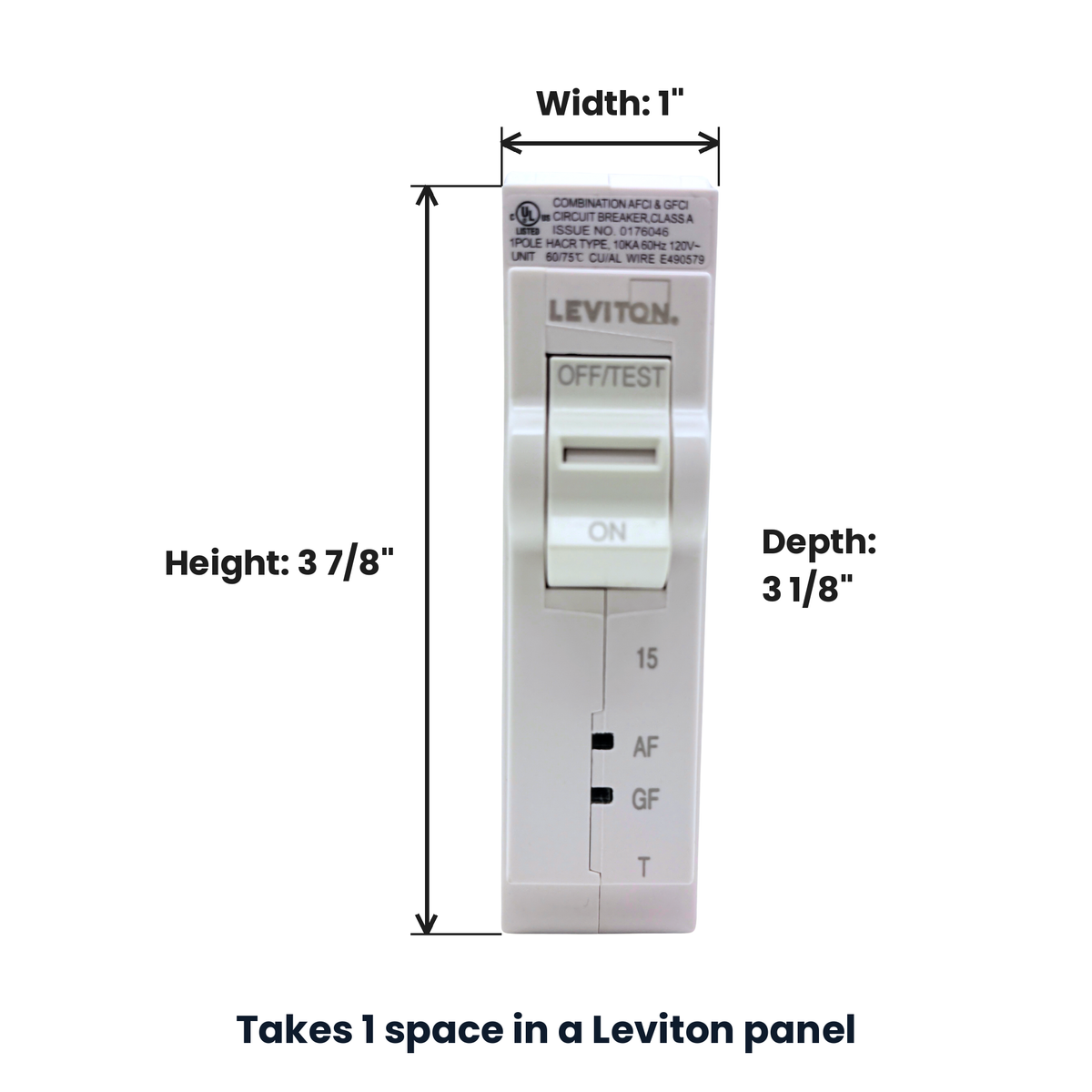Leviton LB115-DFT dimensions: 1 in wide, 3 7/8 in tall, 3 1/8 in deep