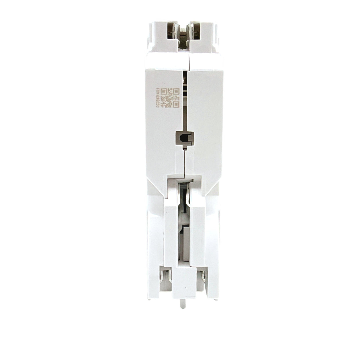 Leviton LB120-AFT 20A 1-pole AFCI plug-on circuit breaker, back view showing plug-on clips
