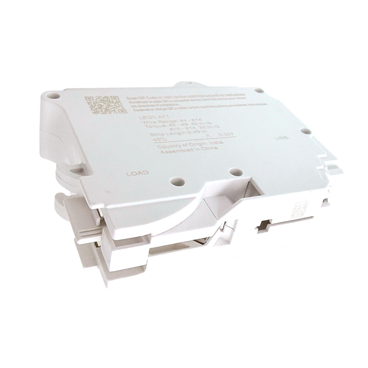 Leviton LB120-AFT 20A 1-pole AFCI plug-on circuit breaker, side view