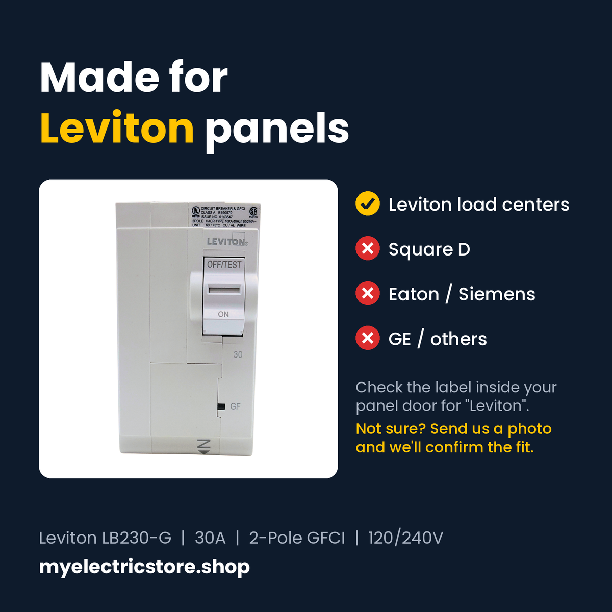Leviton LB230-G compatibility: fits Leviton load centers only