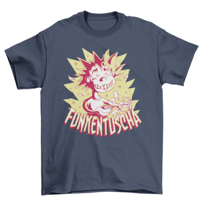 Funny Electric Shock T-Shirt – “Funkentuscha” German Caption